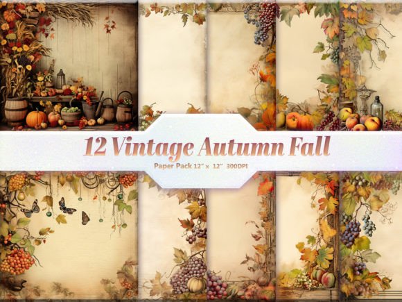 Download Vintage Autumn Fall Digital Paper Pack - Fall digital paper Collection