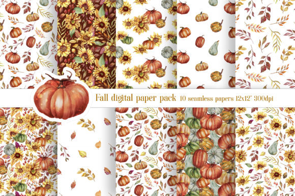 Download Fall Digital Paper Pack Autumn Seamless - Fall digital paper Collection